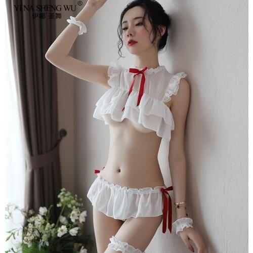 NEW Women Sexy Lingerie Princess Uniforms Set Cute Girl White Maid Sexy Miniskirt Cosplay Costume Lace Erotic Babydoll Dresses