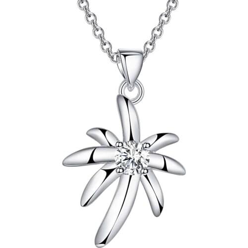 Wholesale Silver Plated Charm Jewelrys Necklace,free Shipping Fashion Fashion Jewelry Pendant Floret Inlaid Stone AN860