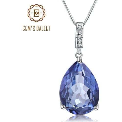 GEMS BALLET 925 Sterling Silver Jewelry 10.68Ct Natural Iolite Blue Mystic Quartz Pendant Necklace for Women Wedding Jewelry