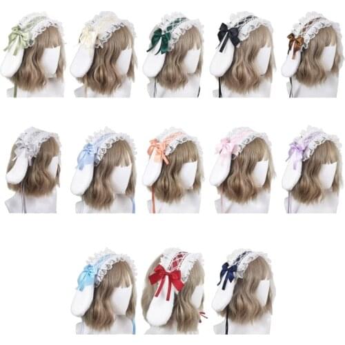 Anime Lolita Bunny Ears Ruffled Lace Headband Detachable Plush Rabbit Ear Hairband Sweet Bow Maid Cosplay Headpiece