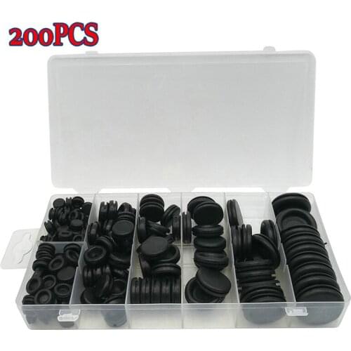 200PCS Assorted Size Rubber Blanking Grommets Open Closed Blind Plug Wiring Bung for Pipes Hydraulic Industrial Applications