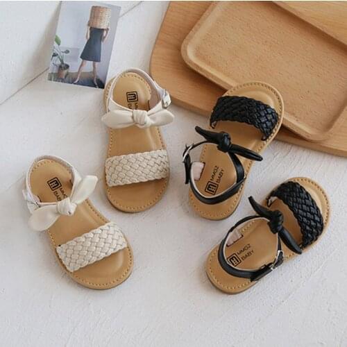 Girls Sandals 2021 Summer Bowtie Ankle Strap Beach Shoes For Kids Baby Children Princess Shoes Toddlers Weave Gladiator Sandal