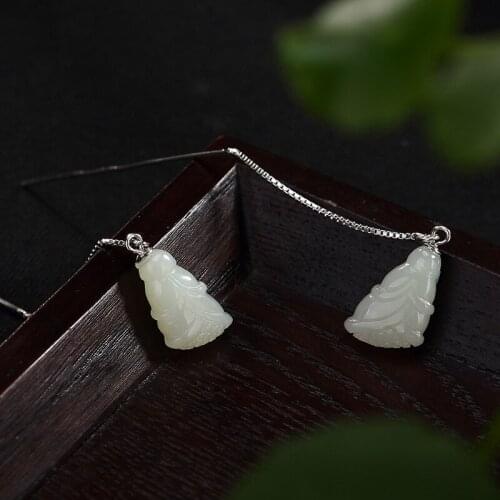 Pure silver inlay and restoring ancient ways magnolia jade temperament female ear stud earrings wholesale generation