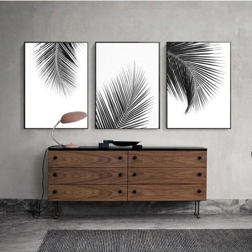 Gray palm leaf plant painting on canvas botanical nordic wall art poster print scandinavian decor image home art decor wholesal