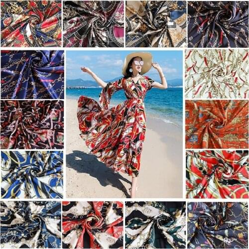 Width 59'' Chain Element High-grade Satin Chiffon Printed Fabric For Spring Summer Clothing Skirt Dress Diy Material