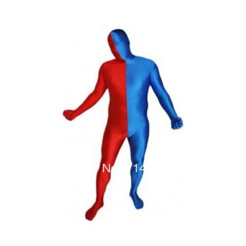 Blue & Red Split Spandex Full body Zentai Suit
