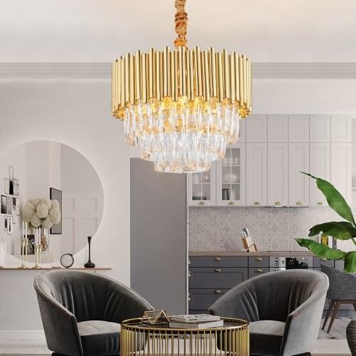 Modern Luxury Round Design Crystal Gold Chandelier Lighting for Foyer Lights Home LED Chandeliers Dining Room Light Fixtures