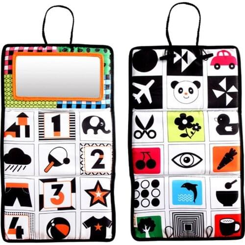 Infant Cloth Book Toy Kids Floor Mirror Toy Baby Two-in-one Black And White Color Shape Puzzle Cloth Book For 0-3 Years Old Gift