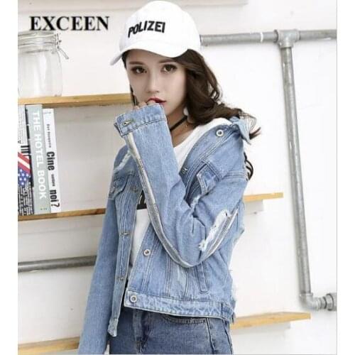 EXCEEN 2018 New denim Jacket Women Short Spring Korean Version of the Hole in The students jacket long-sleeved jacket blouse