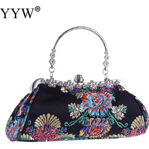 2019 Embroidery Flower Handbags Women Ethnic National Retro Bags Vintage Handbag Lady Flower Clutch Wedding Purse Elegant Bolsa