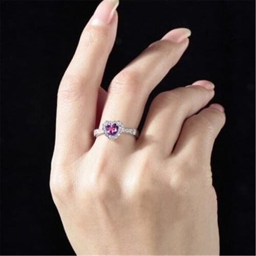 Caibao Womens Jewelry Natural Amethyst Zircon Ring Heart Shape 925 Silver Inlaid Anillos Aro De Luz Regalos Para Mujer