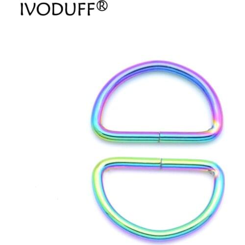 10x 50x 20mm 32mm Rainbow D Ring Belt Buckle,Zinc Alloy Hardware Metal 2.7mm Wire Dia For Bags D Ring