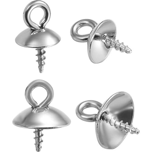 30pcs/lot Stainless Steel Screw Eyes Bails Top Drilled Beads End Caps Pendant DIY Charms Connectors Jewelry Accessories