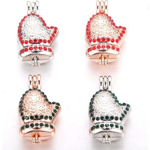 5pcs Combination Color Christmas Gloves Zircon Pearl Cage Pendant Jewelry DIY Bead Cage Aroma Essential Oil DiffuserOyster Pearl