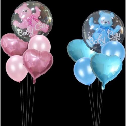 5pcs/lot Baby Boy Girl Bear bubble balloons Transparent Ball in Ball with Heart Baby Shower Birthday Party Wedding Decoration