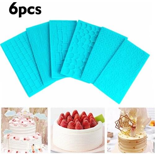 6pcs Silicone Mold Sugarcraft Wedding Cake Decor Tools,Sugar Paste Baking Mould,Texture Design Cake Decorating Supplies
