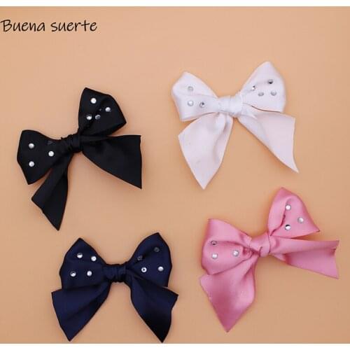 5PCS Satin Ribbon Bowknot Rhinestone Hair Clips Applique DIY Bow Craft Decor Wedding Party Decoration Gift Wrapping Scrapbooking