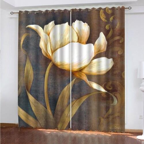 White Elegant Flowers Curtains Bedroom Living Room Kitchen Windproof Thickening Blackout fabric Curtains