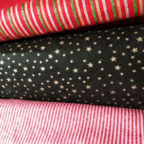 ZYOKRA Bling Bling Christmas 15x15cm Stripe & Gold Star Glitter Felt Fabric handmade Nonwoven Decoration DIY Felt Fabric