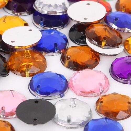 50pcs 12mm Crystal Flatback Acrylic Beads Two Holes Round Loose Beads For DIY Jewelry Making Needlework Accessories
