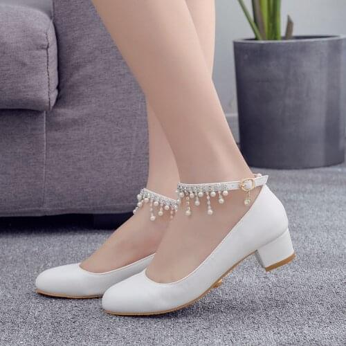 Sexy Wedding Shoes Bride Heels Crystal Pumps Christmas Evening Party Luxury Square Heel Sandals Woman Tassel rhinestones Shoes