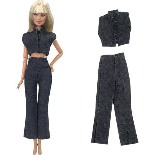 NK 1 Set Doll Fashion Black Denim Daily Clothes Simple Style Clothes Fashion Dresses For Barbie Accessories Doll Gifts Girls 3X