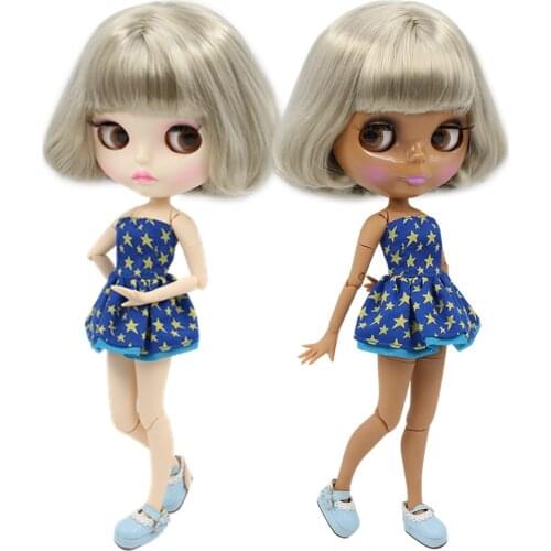 ICY DBS Blyth doll 1/6 bjd ob24 short grey sliver hair dark skin white skin joint body 30cm toy