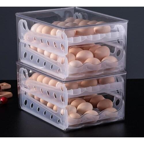 Hot Sales Egg Holder Double Layer Automatic Rolling Transparent Slide Type Egg Storage Box for Home