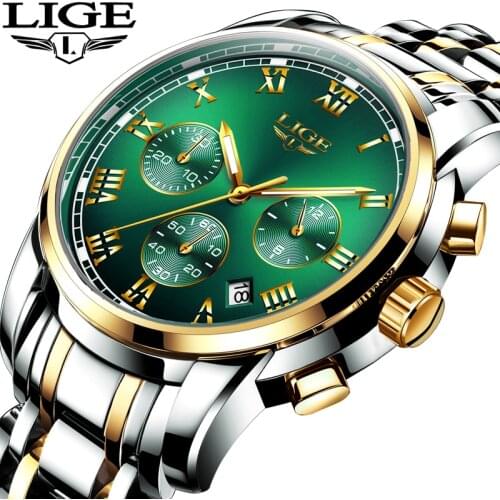 LIGE Men Watches Top Luxury Brand Full Steel Waterproof Sport Quartz Watch Men Fashion Date Clock Chronograph Relogio Masculino