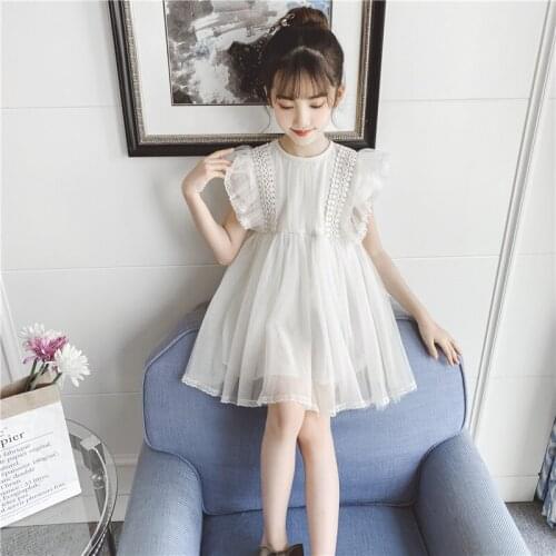 Fashion White Short Girl Dress Party Sleeveless Korean Boutique Outfits Flower Girls Dress Princess Robes Dress Girl BW50DR