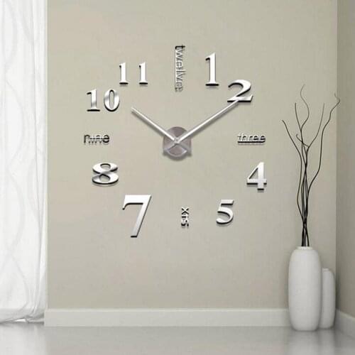 Fashion Digital Clock Mirror Silver Wall Sticker Background Wall Environmentally Friendly with No-toxic For Home Gardening