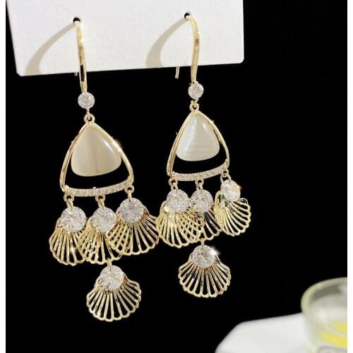 XIYANIKE 2021 Trendy Opal Zircon Shell Shape Geometric Drop Earrings For Women Gold Color Alloy Earrings Fashion Party Jewelry