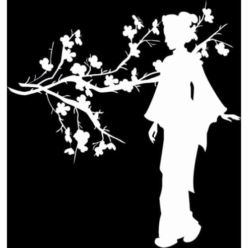13*13.7CM Geisha Japanese Girl Sakura Tree Branch Japan Car Stickers Funny Vinyl Decals C20-0061