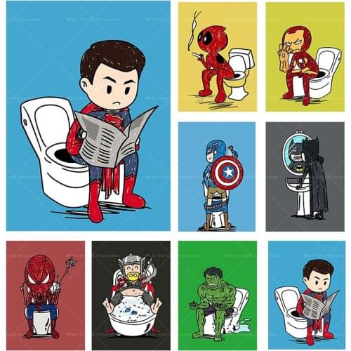 Marvel Cartoon Superhero Poster Canvas Painting Batman Spiderman Hulk Bathroom Toilet Wall Art Print Picture Nordic Home Decor