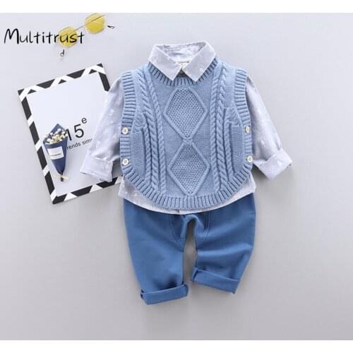 New Boy Clothes Shirt Sweater Baby Clothes Fashion Trousers Kids Vest Trousers Three-Piece Suit Baby Leisure Kids Clothing Set