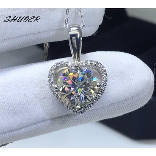 Classic 925 Sterling Silver 3 Carat Brilliant Cut Pass Diamond Tester D Color Moissanite Heart Pendant Necklace Women Jewelry