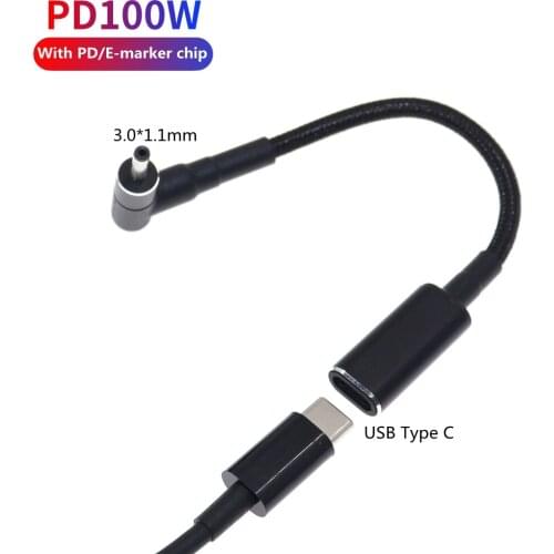 USB Type C Female to 3.0x1.1mm Male Plug Converter 100W USB C PD Fast Charging Cable for Acer Asus Laptop Charger DC 3.0*1.1