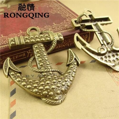 RONGQING 55*65MM 10pcs/lot Vintage Metal Alloy Nautical Tool Anchor Charms Bronze DIY Jewelry Accessories Big Pendant