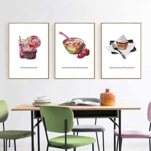 Nordic Minimalist Cartoon Abstract Dessert Wall Painting Cake Drink Fruit Frameless Canvas Hd Printing Modern Decoration Poster