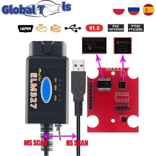 USB FTDI HS CAN/MS V1.5 ELM 327 USB OBDII OBD2 Diagnostic Scanner Wifi ELM327 HH OBD ELM327 V1.5 PIC18F25K80 ELM327 TWO PCB