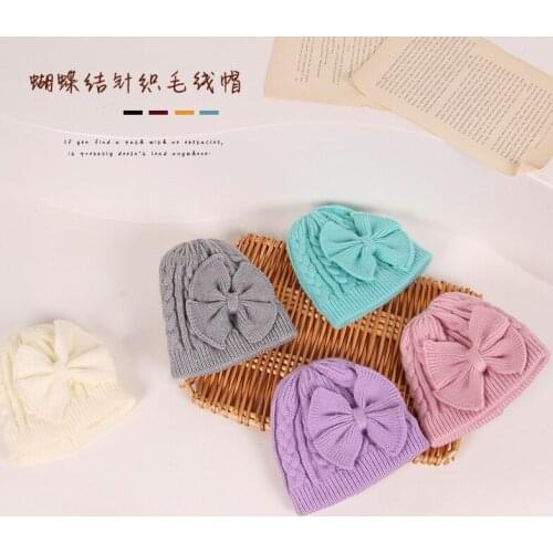 Big Bows Knitted Baby Girl Hat Cap Autumn Winter Warm Kids baby winter Hat Solid Color Baby Beanie Bonnet enfant Child Muts