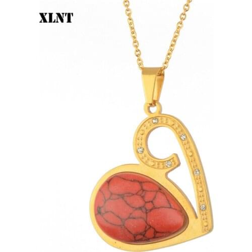XLNT Crystal Red Heart Necklace Pendant Female Short Gold Chain Necklace Pendant Necklace Crystal Heart Necklace Chocker