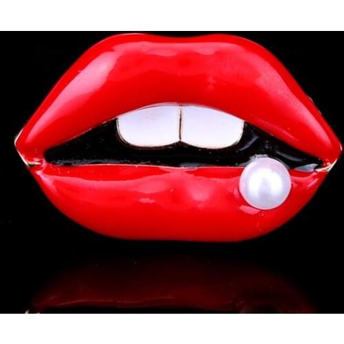 Zlxgirl Jewelry Cute red Enamel mouth scarf pins jewelry Women Collar Hats accessory Enamel Brooches Pins Girls gifts
