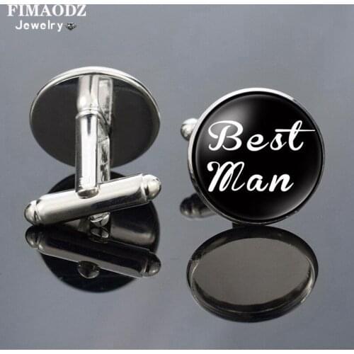 FIMAODZ Best Man Cufflinks for Mens Luxury Groom I Love You Creative Letter Print Glass Gem Cuff Links Wedding Jewelry Gift