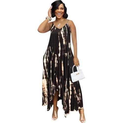 Womens Clothes New Arrival 2021Casual Dresses V Neck Strap Printing Black Long Dress Aesthetic Female Clothing Sexy Dress