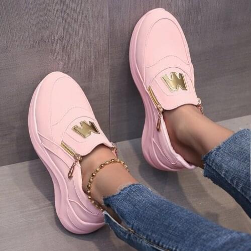 2021 New Fashion Shoes Womens Vulcanize ShoesCasual Classic Solid Color PU Leather Shoes Women Casual Zipper Shoes Sneakers