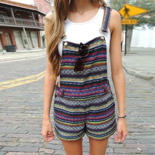 Summer Rompers Womens Casual Striped Carpenter Pants Short Romper Overall Shorts Jumpsuit 2018 Women Vintage Bohemian Playsuits