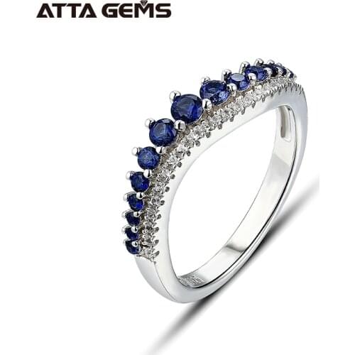 Blue Sapphire Sterling Silver Rings for Women Wedding Engagement Jewelry S925 Created Sapphire Round Cut Wholesale Jewelry