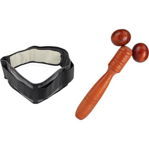 1 Pcs Adjustable Waist Tourmaline Waist Support Belt & 1 Pcs Roller Massager, Red Wood Roller Wooden Massager