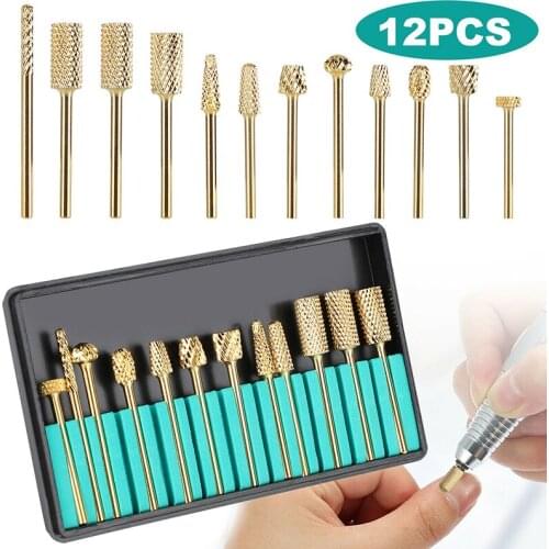 12PCS Carbide Tungsten Steel Nail Drill Bit Kit Electric Manicure Pedicure Rotary File Bits Nails Art Tool Set